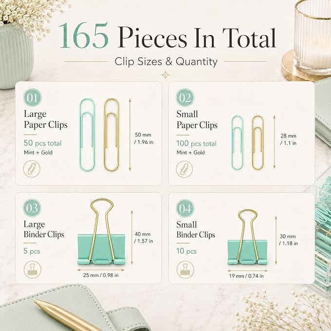 Cute Paper Clips Binder Clips Combo Set, Cute Office Supplies Set - Image 5