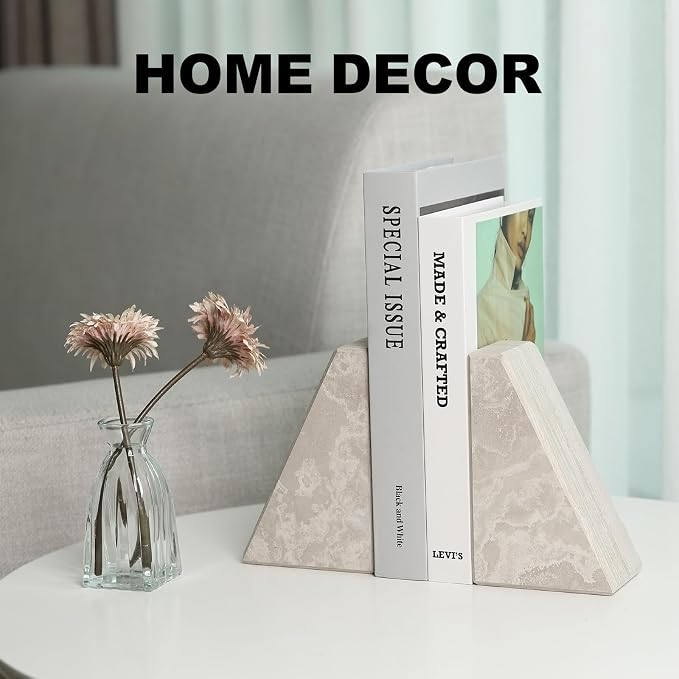 Marble Bookends for Heavy Books, Decorative Book Ends for Shelves, Durable and - Image 5