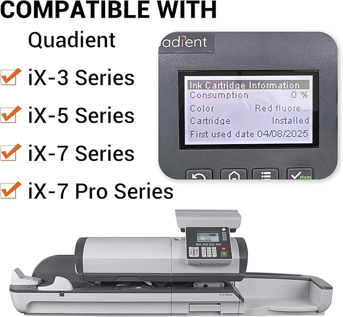IXINK357 Ink Cartridge High Yield Replacement for Neopost Quadient Hasler IX-3, IX-5, IX-7, IX-7 Pro Series Franking Machine Fluorescent Red Postage Ink-DeskLoop Office