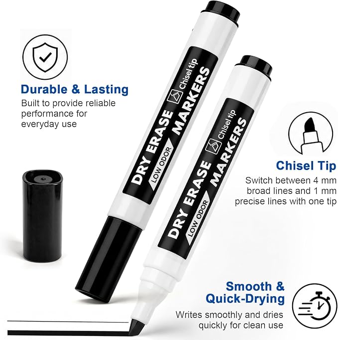 72 Pack Dry Erase Markers Bulk, Chisel Tip Black Whiteboard Markers - Image 3