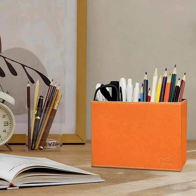 Pen Pencil Holder Cup Container PU Leather Desk Organizer Stand Decor Brush - Image 3