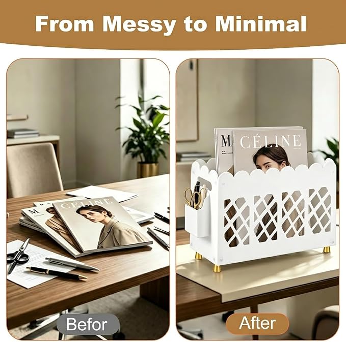 Acrylic Magazine Rack with Handle, Detachable Side Pen Slot, Wave HollowOut - Image 5