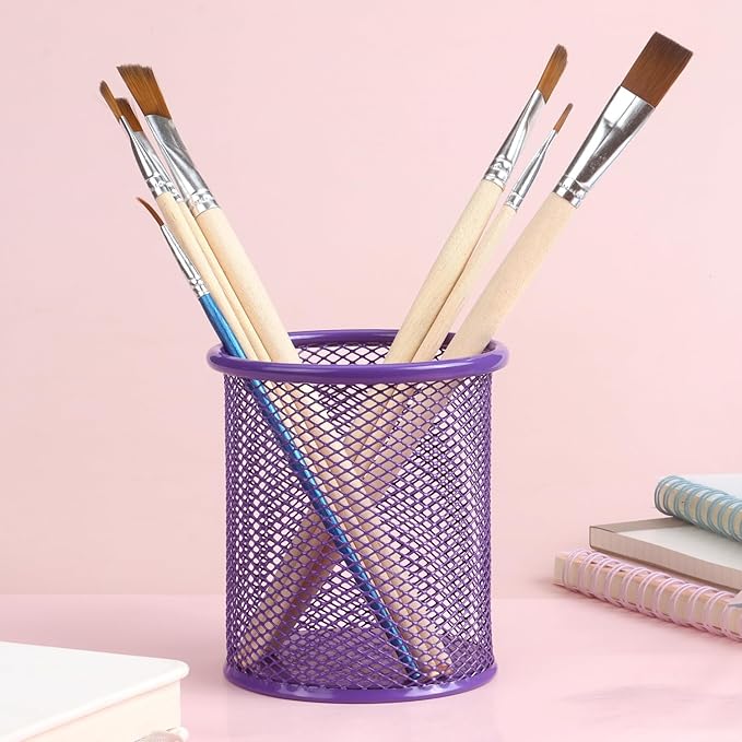 Tamaki Pen Holder Cup for Desk, Desk Organizer Wire Mesh Pencil Cup Holder for Desk Office Pen Organizer (Purple)-DeskLoop Office
