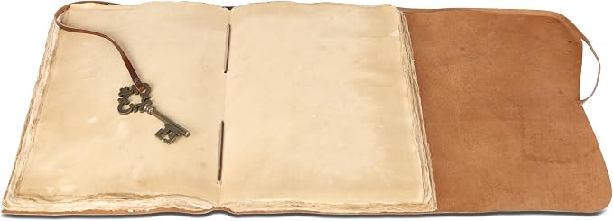 Leather Journal with Deckle Edge Paper 8x6 inch and Vintage Key | Handmade - Image 4