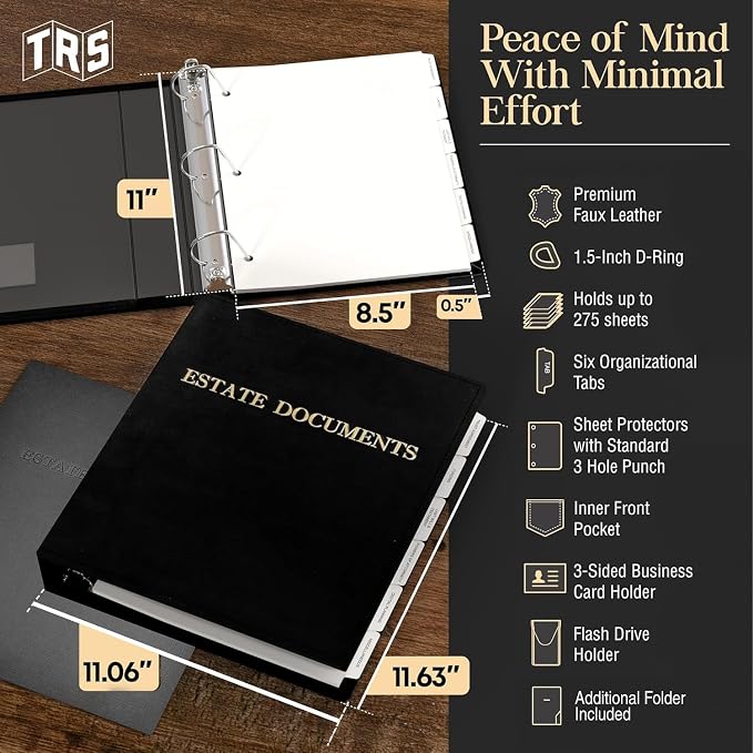 TRS Estate Planning Binder Kit – Pre-Labeled Tabs, Sheet Protectors | 1.5" - Image 2