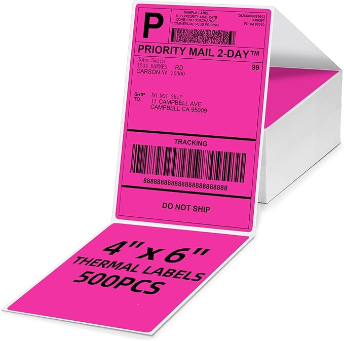 4x6 Thermal Labels, 1 Packs of 500 4x6 Fold Labels Rose Red - Compatible with JADENS, ASprink, Phomemo, Rollo, Zebra, Omezizy and Other Thermal Printers-DeskLoop Office
