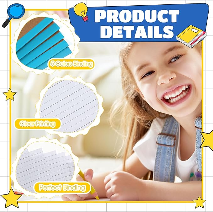 Henoyso 20 Pcs Primary Composition Notebook 9 3/4 x 7 1/2 Inch Kids Journal, Back to School Supplies, K-2 Primary Writing Notebook for Kids Student Draw and Write Story Journal (Blue)-DeskLoop Office