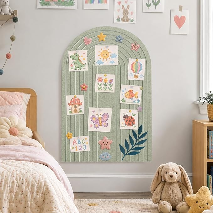 Large Arched Felt Bulletin Board, Sage Green Stylish Sized 36" x 24" Cork Board - Image 8