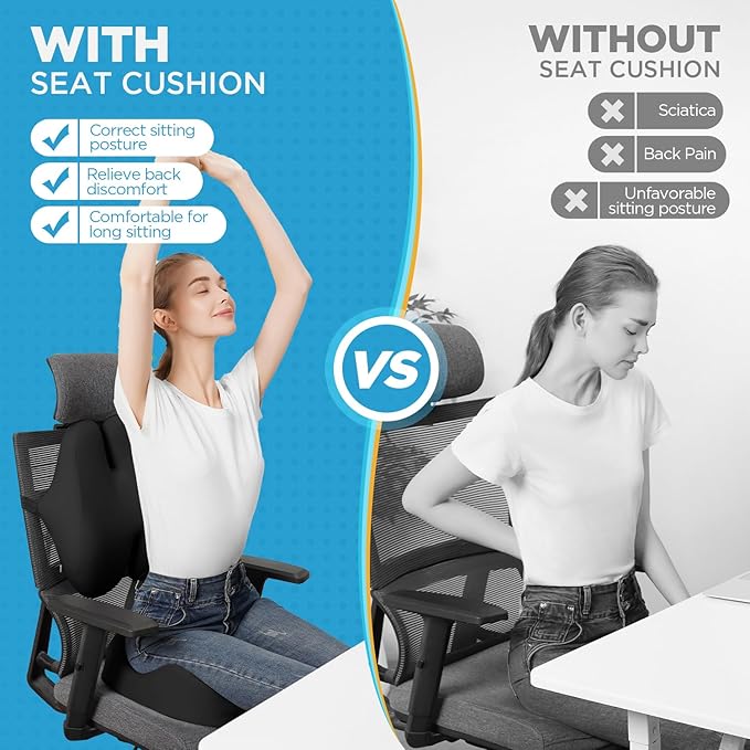 BEAUTRIP Seat Cushion & Lumbar Support Pillow for Office Chair, Car & Wheelchair - Ergonomic Coccyx Cushion for Tailbone, Sciatica & Back Pain Relief - Extra-Dense Charcoal Memory Foam Chair Cushions-DeskLoop Office