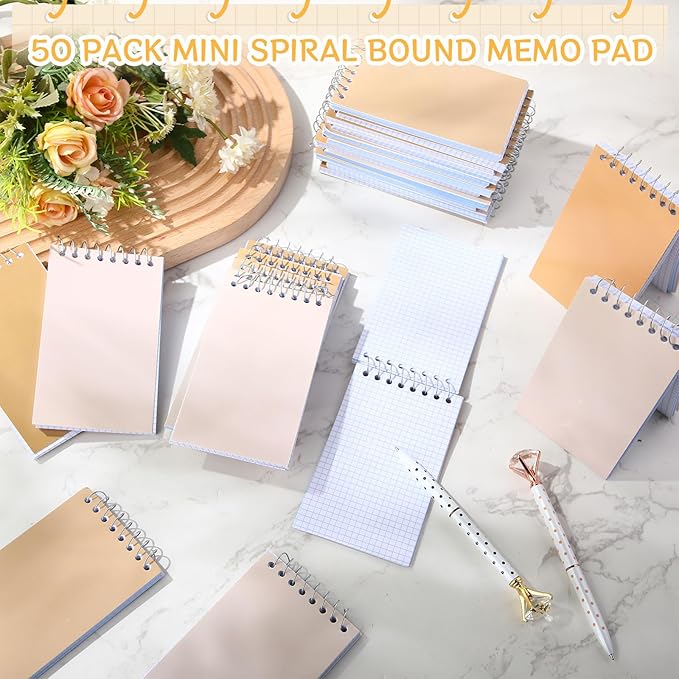 Teling 50 Pcs Spiral Graph Paper Memo Pads Bulk 3x5 Inch Small Note Pads Top Spiral Pocket Graph Notebook 75 Pages Mini Grid Steno Notepads for Writing Sketching Drawing School Office Work Supplies-DeskLoop Office