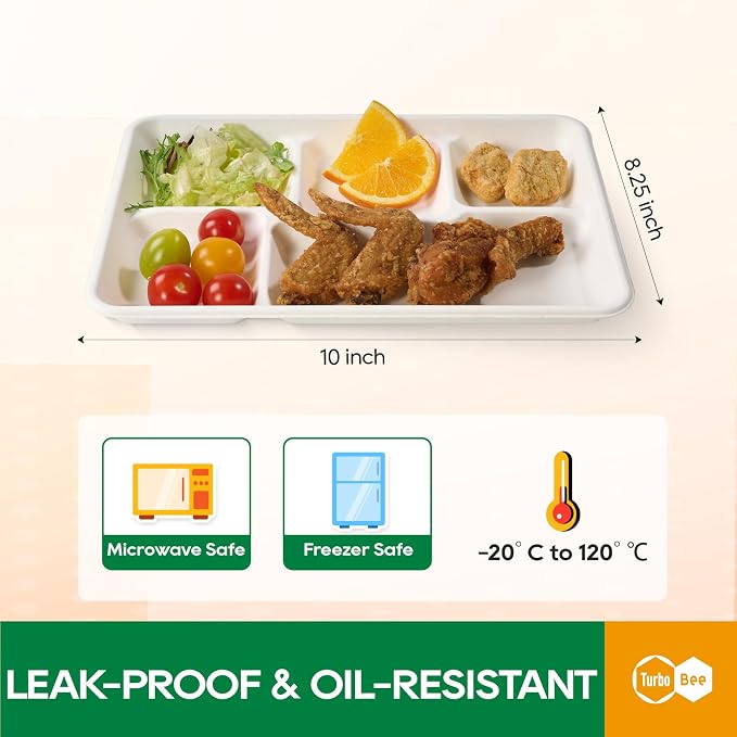 Turbo Bee Disposable 5 Compartment Plates, Heavy Duty Serving Plates - Image 3