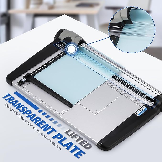 Rotary Paper Trimmer, 15 Sheets Heavy Duty Paper Trimmer, 360mm(14.17") Cutting Length, Commercial Grade Rotary Paper Cutter for Home/Office/School, Black & Silver-DeskLoop Office