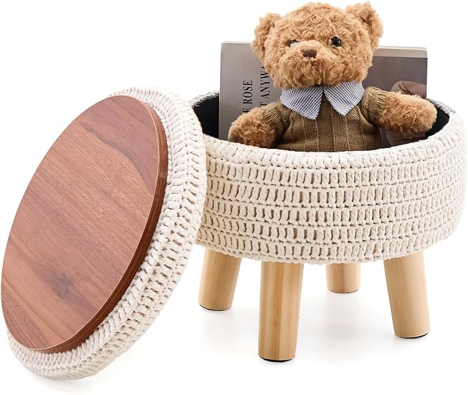 Wimarsbon Pouf Ottoman, 100% Cotton Knitted Boho Footstool, Round Footrest by Wimarsbon