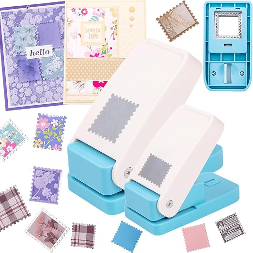 2 Pcs Stamp Punch, 1.5X1.25 Inch Large Rectangle Stamp Punches & 1 Inch Square by CYFUNDESIGN