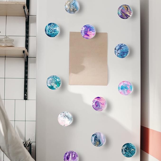 12Pcs Glass Strong Magnetic Refrigerator Magnet Fridge Sticker,Marble Crystal Fridge Magnets Decoration for Crafts,Strong Fridge Magnets for Kitchen, School,Office Whiteboard, Cabinet and Dishwasher-DeskLoop Office
