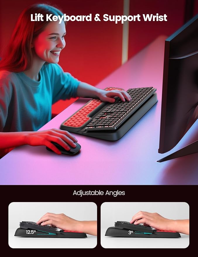 Vaydeer Keyboard Stand with Wrist Rest, Gaming Wrist Support Pad, Ergonomic - Image 4