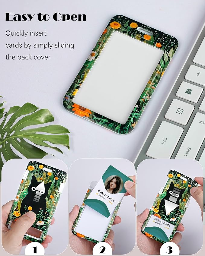 Uniclife Fashionable Sliding Badge Holder Forest Cat Pattern Plastic Card Holder - Image 3
