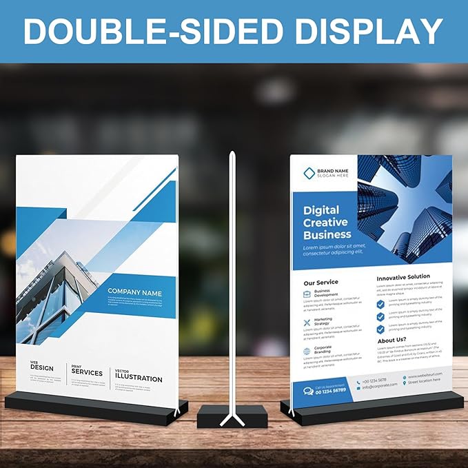 Seencool 8.5x11 Acrylic Sign Holder Vertical Double-Sided Tabletop Sign Holder - Image 3
