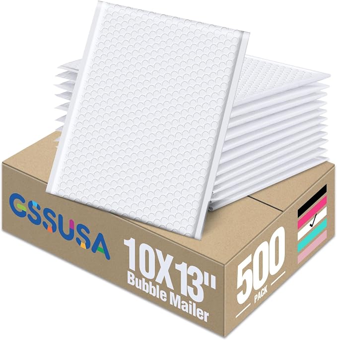 GSSUSA White Bubble Mailers 10x13 Padded Envelopes 500 Pack Self-Seal Packaging by GSSUSA