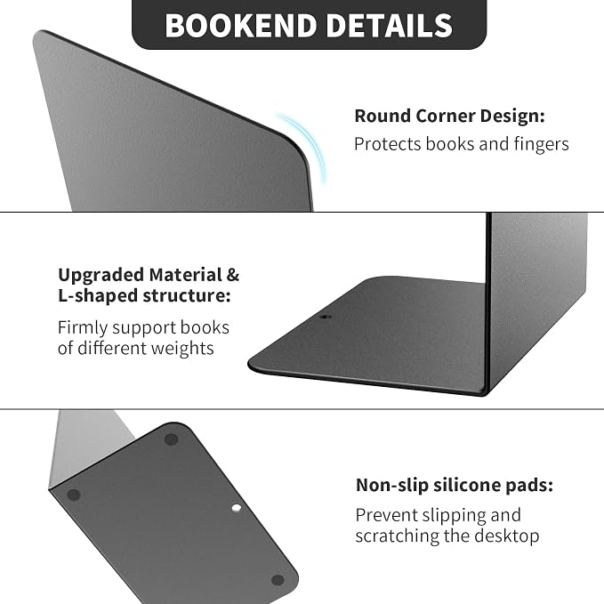 Book Ends, 6 Pieces Metal Bookend - Image 4