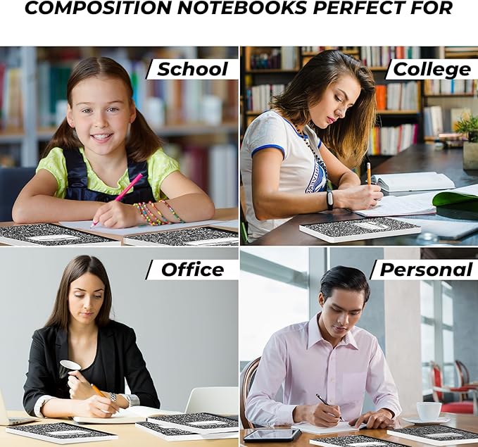 50 Pack Bulk Composition Notebooks College Ruled, 200 Pages (100 Sheets), 9-3/4 x 7-1/2, Black Marble Hard Cover, Bulk School Supplies, Bulk Notebooks for School, Bulk College Ruled Notebook-DeskLoop Office