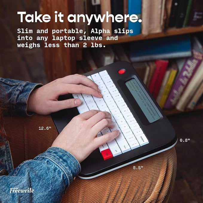 Freewrite Alpha | Distraction-Free Word Processor | Portable Digital Typewriter with Backlit LCD Display, Long Battery Life & Wi-Fi Backup for Writers | E-Typewriter w/Full-Size Mechanical Keyboard-DeskLoop Office