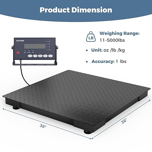 36"x36" Industrial Floor Scale, Heavy-Duty Warehouse Scale with Digital Indicator, Accurate Pallet Scale for Postal Luggage Shipping Mailing Weighing, 5000 lb x 1 lb, Black-DeskLoop Office