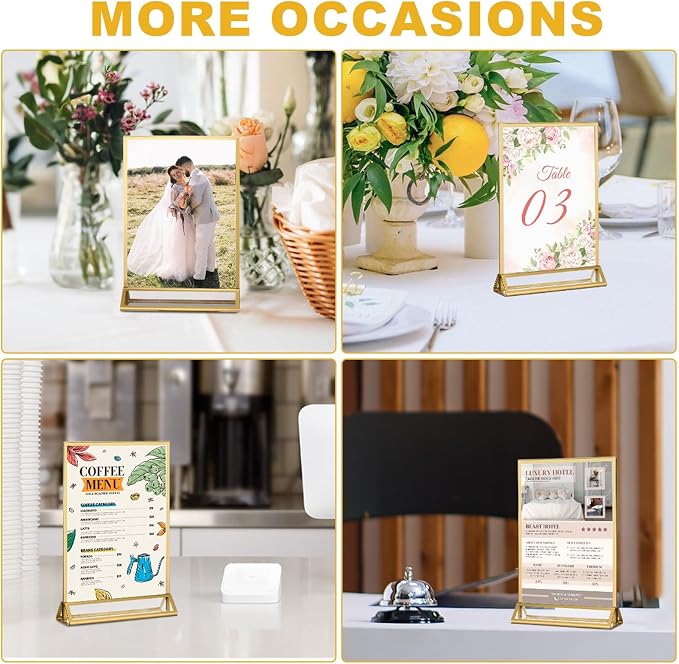 EHWINE 6 Pack Acrylic Sign Holder 5.5 x 8.5, Double Sided Gold Picture Frame - Image 4