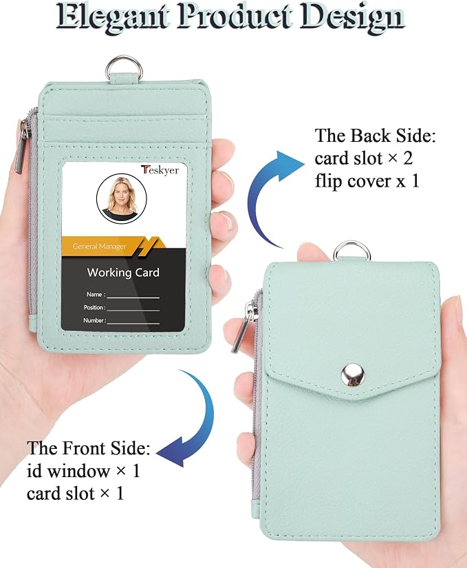 Teskyer ID Badge Holder with Lanyard, Lanyard Wallet, Lychee Mint Green | - Image 3