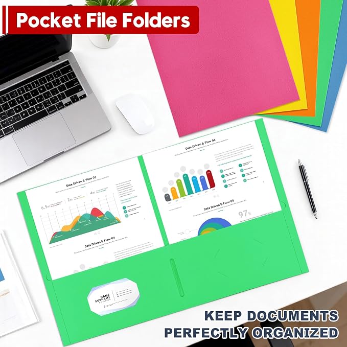 100 Pack Multicolor Paper Pocket Folders, 2 Pocket File Folders Letter Size - Image 6