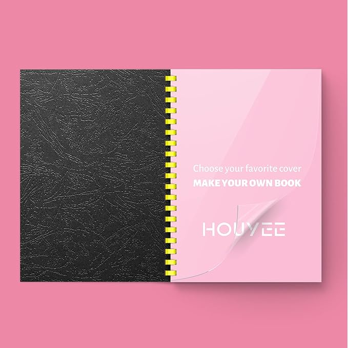 HOUYEE Binding Covers and Combs Set, 8.5x11 Inches, Including 50 Pcs Leather Texture Paper Binding Covers, 50 Pcs 8 Mil Clear PVC Sheets and 20 Pcs Assorted Combs-DeskLoop Office