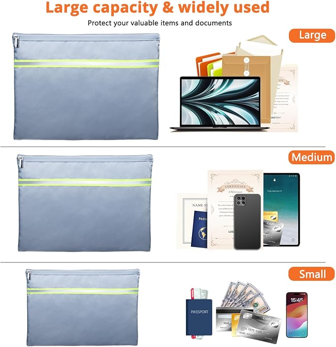 Fireproof Document Bag – 3 Pack Fireproof & Water- proof Document Organizer | - Image 3