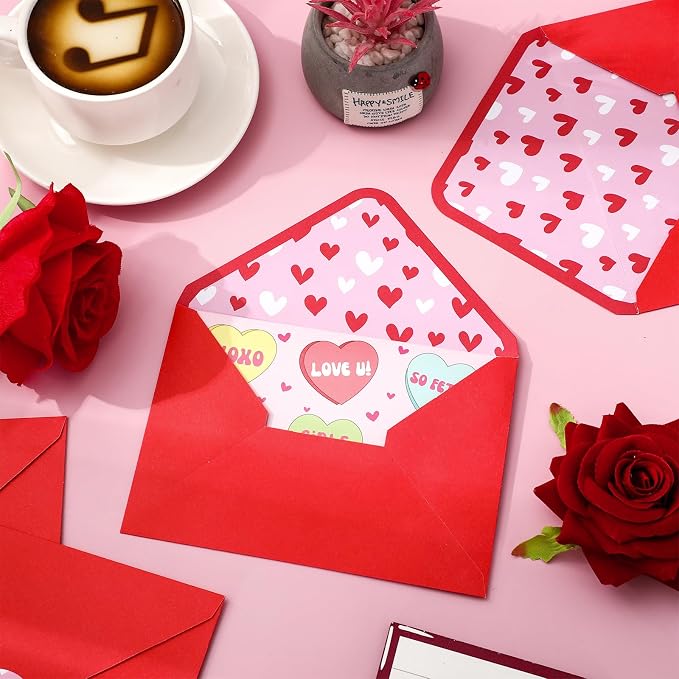 Whaline 50Pcs Valentine's Day Invitation Envelopes Greeting Card Envelope Red - Image 4
