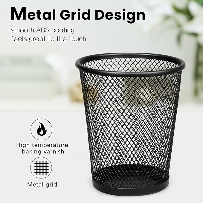 QYH Mesh Pencil Holder for Desk 6 Pack, Metal Pen Cup Black | Pen Holder for - Image 8