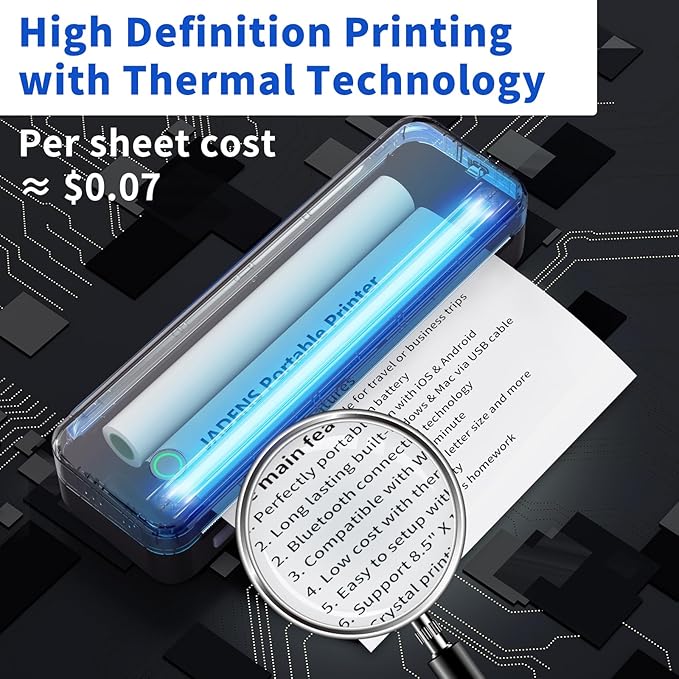 JADENS Bluetooth Thermal Printer, Support 8.5" X 11" US Letter, Portable Printers Wireless for Travel, Inkless Printer Compatible with iOS, Android, Mobile Printer for Home, Office, School-DeskLoop Office