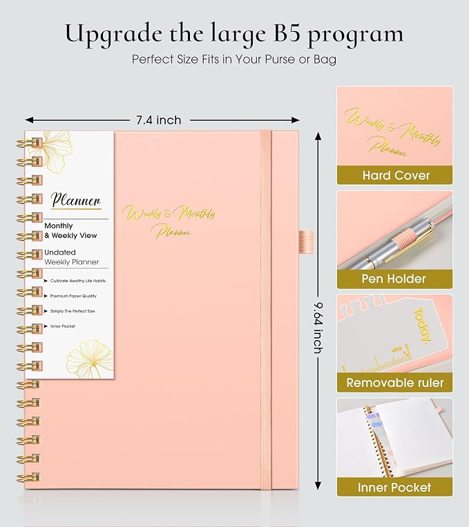 Undated Weekly and Monthly Planner, B5 Large Weekly To Do List Notebook - Image 4