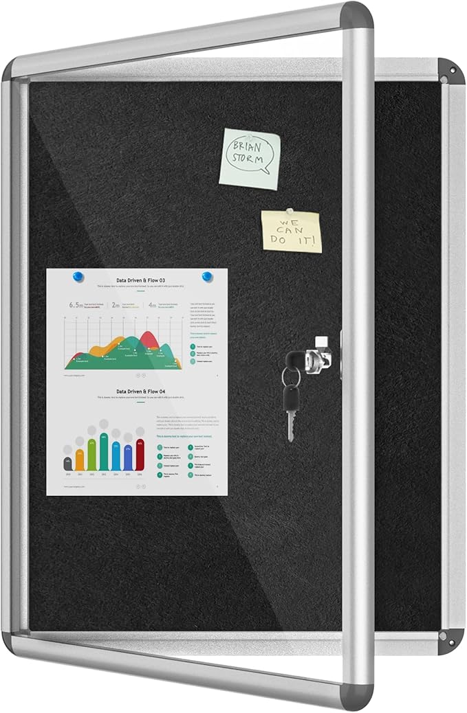 26"x20" Enclosed Bulletin Board, Lockable Weather-Resistant Aluminum Cork Noticeboard for School & Office, Silver Frame w/Black Flet-DeskLoop Office