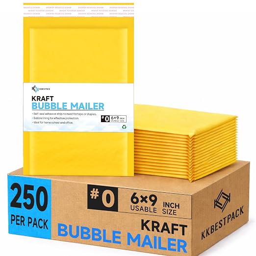 Kkbestpack Kraft Paper Bubble Mailers #0, 6x10 Inch Self-Seal Padded Mailing by KKBESTPACK