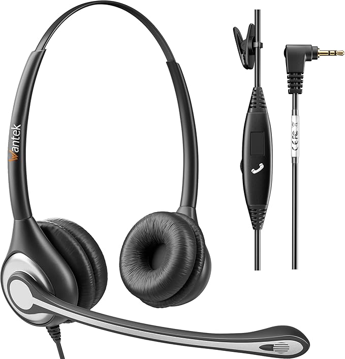 Wantek Phone Headset with Microphone Noise Cancelling,Telephone Headset 2.5mm Jack Compatible with Panasonic AT&T Uniden Cisco Linksys Grandstream Vtech Polycom Cordless Office Phones-DeskLoop Office