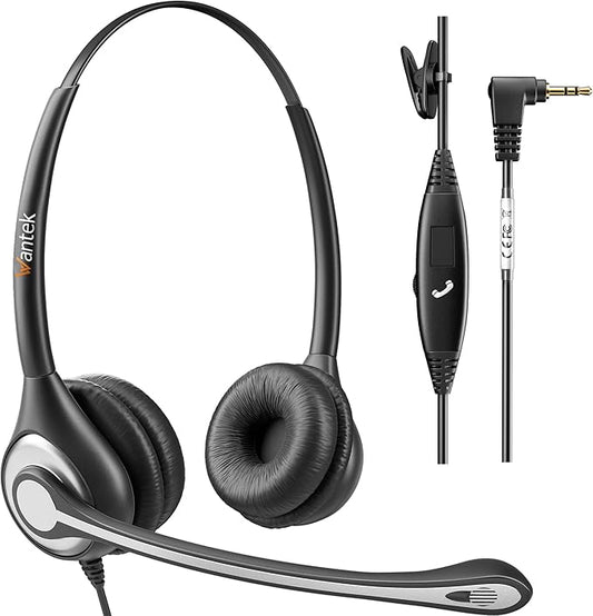 Wantek Phone Headset with Microphone Noise Cancelling,Telephone Headset 2.5mm Jack Compatible with Panasonic AT&T Uniden Cisco Linksys Grandstream Vtech Polycom Cordless Office Phones-DeskLoop Office