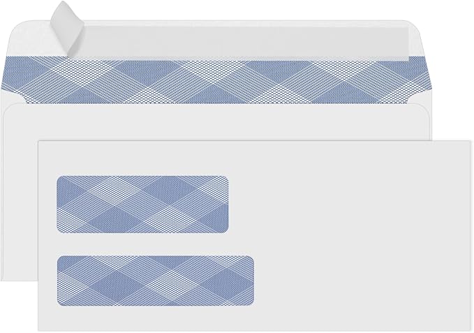500#9 Double Window Security Envelopes, PANDRI NO.9 Self Seal White Envelopes by PANDRI