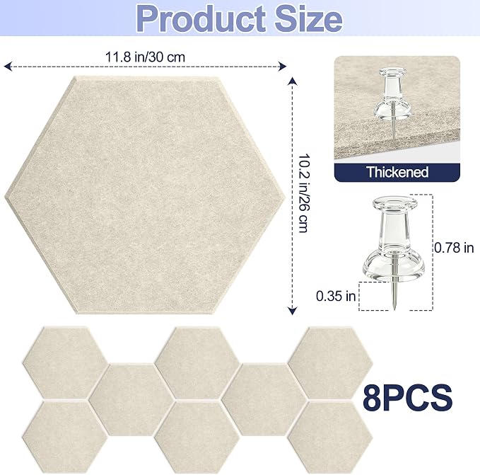8PCS Hexagon Cork Board Tiles, Self-Adhesive Felt Bulletin - Image 2