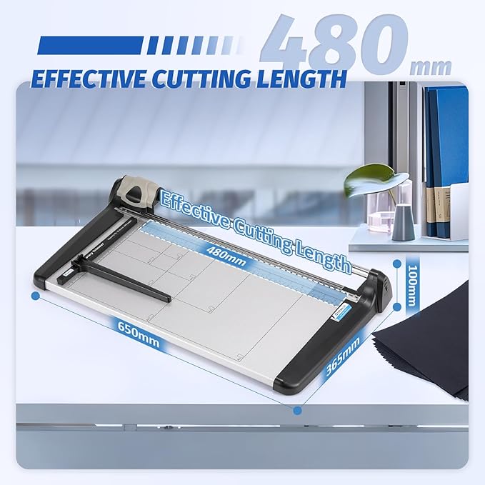 Rotary Paper Trimmer, 15 Sheets Heavy Duty Paper Trimmer, 480mm(18.90") Cutting Length, Commercial Grade Rotary Paper Cutter for Home/Office/School, Black & Silver-DeskLoop Office