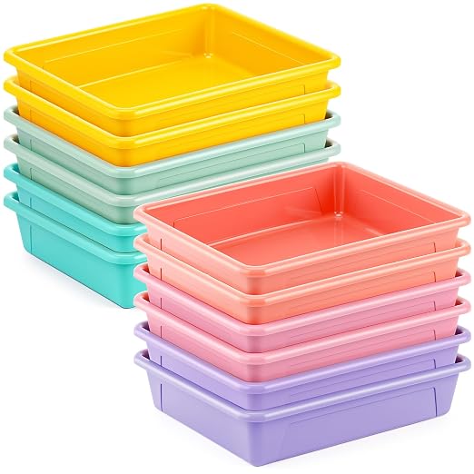 Affrolling 12 Pack Letter Size Flat Storage Tray, Stackable Plastic Organizer by Affrolling