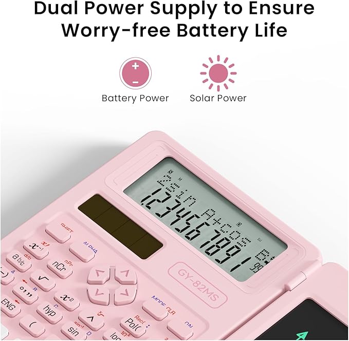 Scientific Calculators for School with Notepad, ROATEE Pink Cute School Supplies for Girls Middle and High School Stuff for Student, 240 Functions 82 MS Foldable 2-Line Display Solar and Battery Power-DeskLoop Office