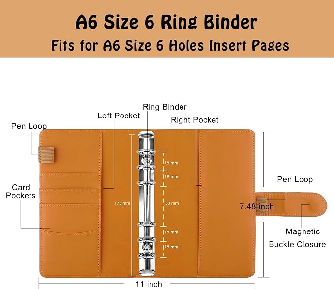 Antner A6 PU Leather Refillable 6 Ring Notebook Binder - Image 2