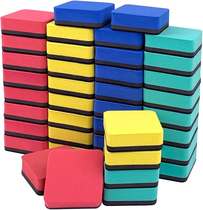 Magnetic Dry Erase Erasers, 40 Pack Square Whiteboard Erasers, Small Magnetic by HANWER