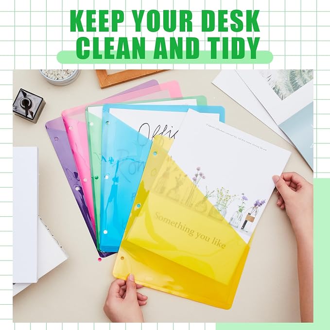 Maitys 50 Pack Binder Pockets 3 Hole Punch Clear Plastic Document Folders - Image 5