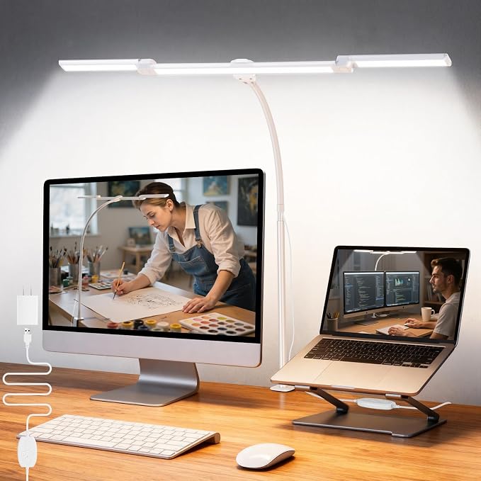 LED Desk Lamp for Office Home, Adjustable 3 Head Computer Monitor Light by LiFMIRA