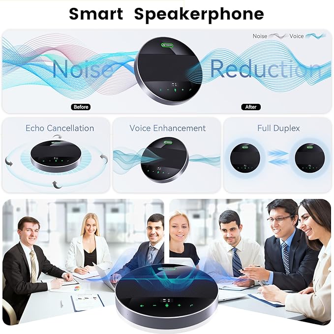 2-in-1 Conference Speaker and Microphone, Daisy Chain Wireless Bluetooth Speakerphone with 360° omnidirectional mics USB/Dongle/Bluetooth Connection 18H Talk Time for 15-30 People Meeting-DeskLoop Office